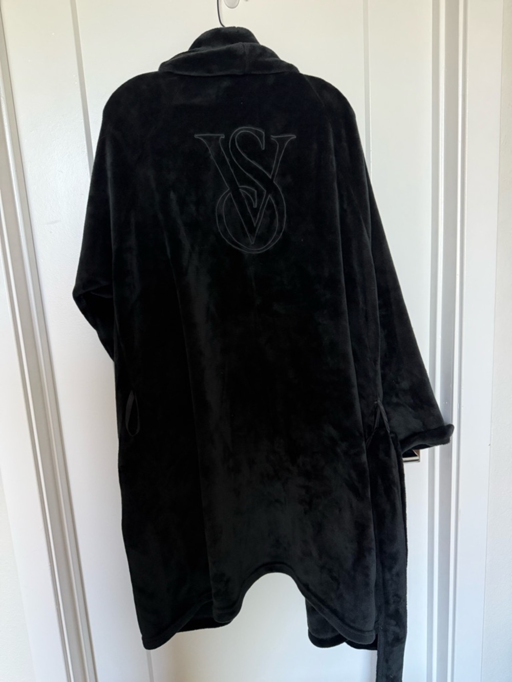 Victoria's Secret Black Velour Robe with Embossed VS Logo
